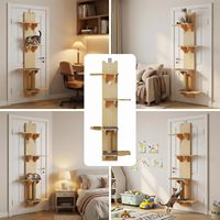 ZMaker Griffoir mural pour chat à 4 niveaux, à fixer sur porte, arbre à chat peu encombrant en bois massif, avec perchoir suspendu