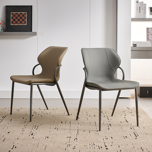 Modern Minimalist <b>Dining</b> <b>Chair</b> Light Gray Khaki Metal Frame Home Hotel Living Room Furniture - Product Image 1