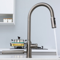Robinet de cuisine moderne à un trou en acier inoxydable, pulvérisateur à tirette multifonction avec noyau de valve en céramique pour la cuisine