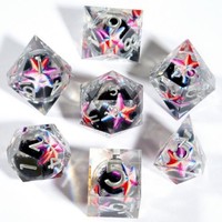 Ensemble de dés en résine polyédrique à cœur liquide transparent, écologique, avec logo personnalisé gravé, à bords vifs, pour jeux de société DND RPG, en gros