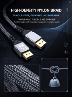 Câble vidéo Mini DP vers DP 8K UHD en nylon avec coque en alliage d'aluminium plaqué or pour PC, ordinateur portable, moniteur de jeu