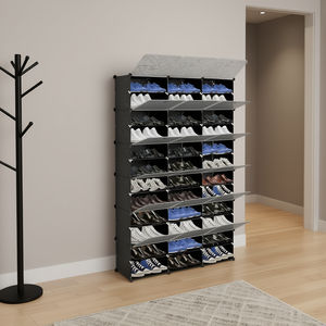 Portascarpe portatile a 12 livelli da 72 paia Organizer 36 griglie portaoggetti a scaffale a torre con tacco espandibile stivali pantofole nere - Product Image 2