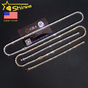 สินค้าขายดีจากคลังสินค้าในสหรัฐอเมริกา สร้อยเทนนิสฮิปฮอปชุบทองคำขาว 925 ประดับเพชร GRA มอยส์ซาไนต์ ระยิบระยับ - Product Image 1
