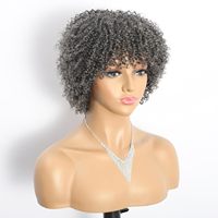 Perruque Bob Courte Bouclée Jerry avec Frange, Densité 180%, Sans Colle, Sans Dentelle, Cheveux Brésiliens, Dentelle Transparente, Faite à la Machine