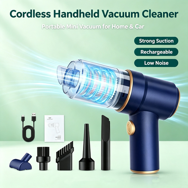 Cordless Handheld 2IN1 Blow Suction 120W LED Light HEPA Filter Type C Charging Mini Vacuum Cyclone Tech Bagless Car Home OEM ODM