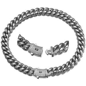 Collana Hip Hop <span class=keywords><strong>Punk</strong></span> da Uomo in Acciaio Inossidabile Catena Cubana con Diamanti Incastonati in Rame Chiusura Sigillata Collana Argento - Product Image 6