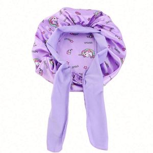 New Style Children's Unisex Satin Bonnet with Adjustable <b>Tie</b> Cartoon Print Sleep Cap for Outdoor & Beach Use - Product Image 6
