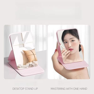 Espejo de Maquillaje de Escritorio al por Mayor, de Color Sólido, de Cuero PU, Simple, Portátil, Plegable, Compacto, Bonito, de Bolsillo para Estudiantes - Product Image 2