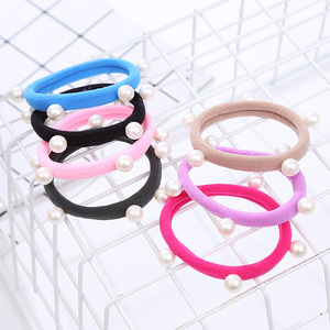 Élastiques à cheveux en nylon avec perles pour femmes, attaches pour queue de cheval, cordes élastiques en caoutchouc - Product Image 4