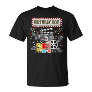 Camiseta de cine con diseño de palomitas de maíz para fiesta de cumpleaños temática de cine, pijama cómodo para eventos especiales de cine - Product Image 1
