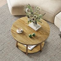 Table basse en chêne à 2 niveaux, table centrale avec rangement, pieds en bois, diamètre 31,5 X 19,6 H pouces, montage facile, convertible moderne