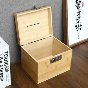 Bamboo Money Box <b>Square</b> Shape Large Capacity <b>Combination</b> Lock Environment Friendly Storage Box - Product Image 1