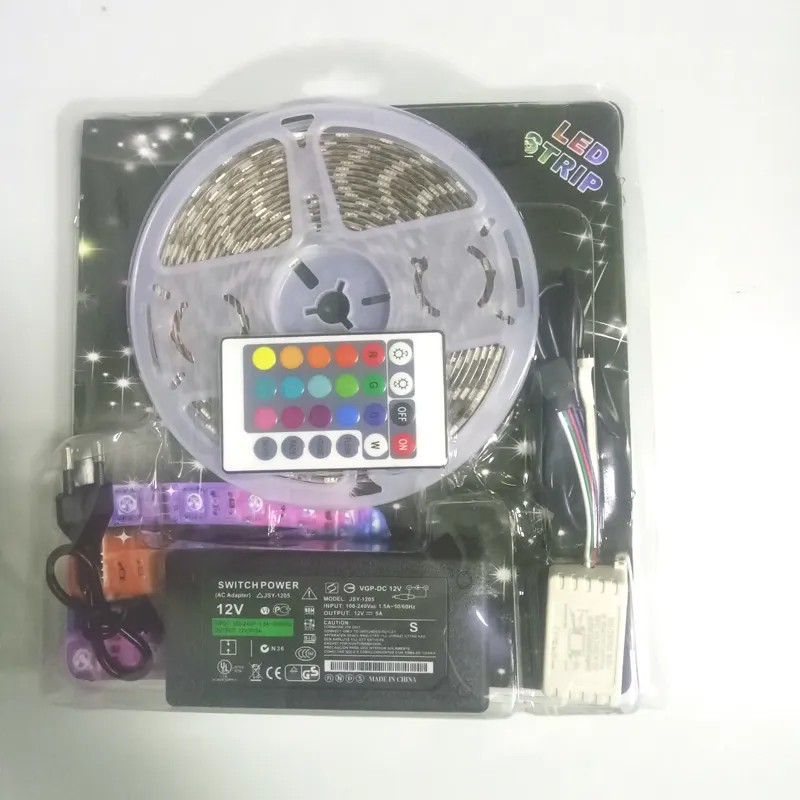 RGB SMD 5050 Led Strip Kit IP65 5M Dải Và Power Supply Adapter Và 24key Mini Điều Khiển Từ Xa Như Một Bộ