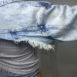 New Luxury Ladies <strong>Denim</strong> <strong>Jacket</strong> Fashion Women Dangle Chain Beading <strong>Fringes</strong> Jean Short Punk Coat <strong>Jacket</strong> - Product Image 6