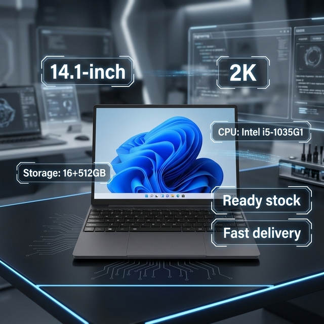 Brand New 14.1" 2K Laptop Intel I5 1035G1 Quad Core 512 SSD IPS Display Full HD English Keyboard Windows 11 Home for Students