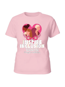 T-Shirt da Donna Inspire Inclusion, Girocollo, Vestibilità Regolare, in Poliestere Lavorato a Maglia, Design per la Giornata Internazionale della Donna - Product Image 1