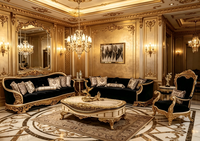 Sofá de Madera Dorado Retro, Estilo Europeo, de Lujo, con Esponja de Alta Densidad, Desmontable y Lavable, para Villa Real Turca