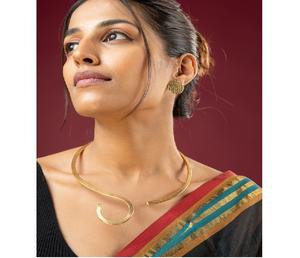 Ensemble de collier et boucles d'oreilles plaqué or fait main par un designer, style Hasli, pour femmes, bijoux ethniques traditionnels, ensemble de collier statement - Product Image 6