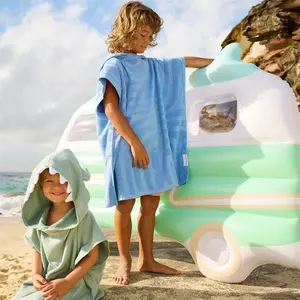 2023 Hữu Cơ Sợi Nhỏ Siêu Thấm Tùy Chỉnh Khăn Với Mui Xe Bãi Biển Poncho Đáng Yêu Toddler Muslin Poncho Áo Khăn Cho Trẻ Em