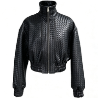 Veste en cuir véritable à col montant pour femme, veste bomber courte en cuir véritable, automne