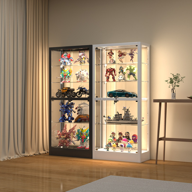 Glass Display Cabinet LED Light Steel Frame Collectible Showcase Storage Cabinet Anime Figure Display Cabinet