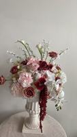 Boule de fleurs artificielle de luxe, grande rose et hortensia rouges, centre de table bordeaux pour événements de mariage
