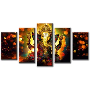 Toile imprimée murale de haute qualité, 5 pièces pour décor maison, dieu Ganesha, peinture artistique modulaire moderne