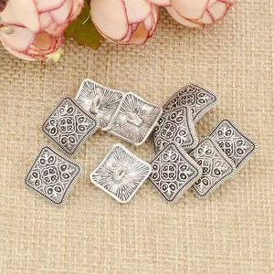 DIY Sewing Craft 13x13mm Square Silver Flower Metal Shank Button Carved Jeans Button