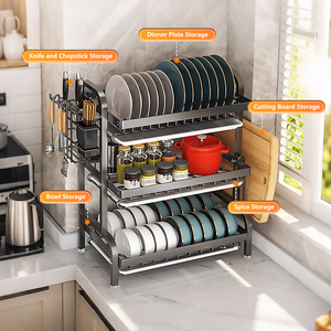Organizador moderno para fregadero de cocina, plato multifuncional para encimera, <span class=keywords><strong>escurridor</strong></span> de platos con componentes ajustables y bandeja de goteo - Product Image 2