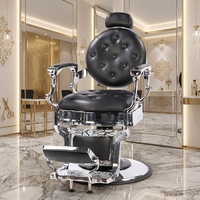 Fauteuil de barbier en cuir rétro luxueux et confortable EaseNeat, structure en métal solide pour salons de coiffure professionnels