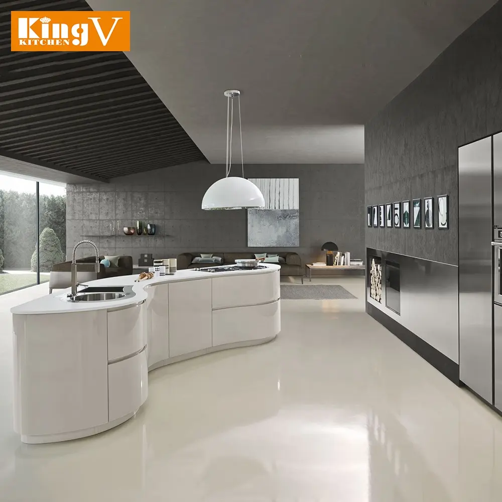 KINGV 2022 new arrivals Italian style kitchen cabinets customized with bar counter Arc bar island kitchen design