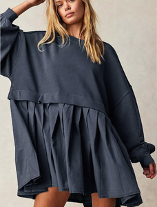 Abito da donna in <span class=keywords><strong>felpa</strong></span>, <span class=keywords><strong>vestito</strong></span> mini plissettato ampio con maniche a lanterna - Product Image 6