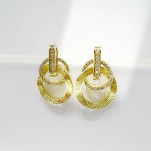 wholesale plata 925 sterling <b>silver</b> Geometric Drop earring Luxury Party 14k gold plated zirconia elegant <b>stud</b> earrings for women - Product Image 4