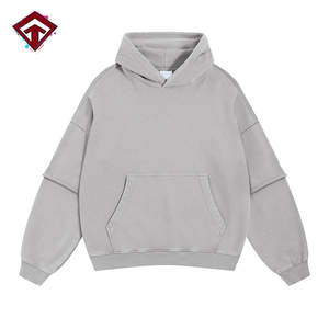 Double <strong>Layer</strong> Hoodie High Quality Custom logo Heavyweight Washed Cotton Vintage Men's Hoodies - Product Image 2