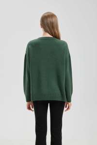 Pull-over en cachemire 100% pour femme, col rond, manches chauve-souris, jacquard épais, décontracté, hiver, tricoté, manches longues, uni, vert - Product Image 4