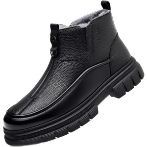 Bottes d'hiver pour hommes, bottines en cuir véritable, bout rond, doublure en fourrure, semelle extérieure en caoutchouc antidérapante, semelle intermédiaire en EVA, chaudes - Product Image 5