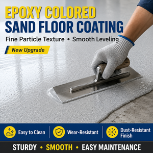 Peinture liquide autolissante époxy effet marbre brillant avec sable coloré, revêtement de sol durable pour usage domestique et garage, application au couteau - Product Image 1
