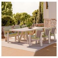 Ensemble de canapés de salle à manger d'extérieur Prima Custom Modern Durable, résistant à l'eau, en acier inoxydable, table et chaises pour jardin, cour, balcon, terrasse