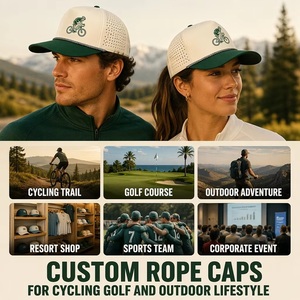 Casquette de <span class=keywords><strong>golf</strong></span> OEM ODM en corde, logo cycliste, visière verte, perforations laser, casquette trucker crème, couleur personnalisée, MOQ, BSCI, Barudan, expédition DDP - Product Image 2