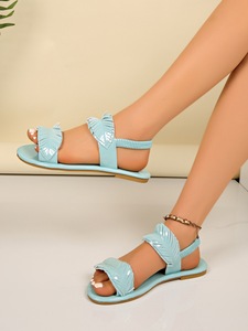 New Large Fairy Style Gentle Flat Bottom Women <b>Sandals</b> Fashion Leaf Decoration <b>Elastic</b> Band Casual Open Toed Beach <b>Sandals</b> - Product Image 5