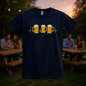 T-shirt Beer Pulse, design Dark Navy Yellow Heartbeat, taglia unisex per adulti - Product Image 3