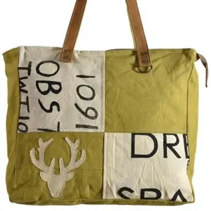 Deer Headed Green Designer Durable Cloth Bag Handmade Bulk Product Botton Locked Shopping Handbag Tote Bag For Women