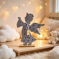 Décoration de Noël en feutre, ange, étiquette en bois Merry X-MAS, découpes en forme d'étoile, décoration de table, 30 cm, gris