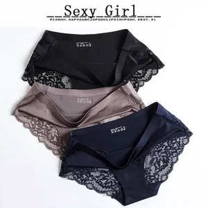 Sexy Lace Nylon Spandex Breathable Underwear Soft Satin Ice Silk Ladies Panties Seamless Underwear Panties For Women