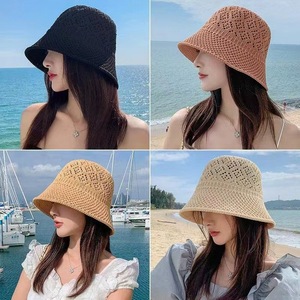 Sombrero de Punto para Mujer, Estilo Bucket, Color Negro, Protección Solar, Transpirable, Casual, para Playa, para Adultos - Product Image 3