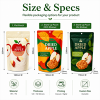 Op maat gedrukte matte Mylar stand-up pouch met hersluitbare ziplock voor diepvriesgedroogd fruit, appelchips, groentechips en snacks.