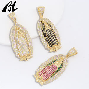 จี้พระแม่มารีทองเหลือง C-765 ประดับเพชรซิคอนหลากสี ชุบทอง 14K 3 สี ดีไซน์หรูหรา สไตล์ศาสนา - Product Image 2