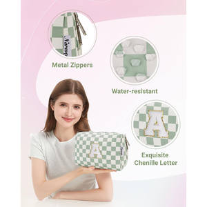Organizzatore di borsa cosmetica da viaggio per trucco a scacchi personalizzati in fabbrica borse per il trucco da toilette scomparti per donne <span class=keywords><strong>ragazze</strong></span> - Product Image 3