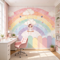 Papier peint mural autocollant, mignon, dessin animé, arc-en-ciel, fée, papillon, nuage pastel, pour chambre de filles, décoration murale de chambre d'enfant