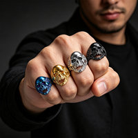 Bague Tendance Personnalisée en Acier Inoxydable, Style Rock Punk, Tête de Mort de Vampire, Plaqué Argent Vieilli, Bague Gothique pour Motard, pour Hommes